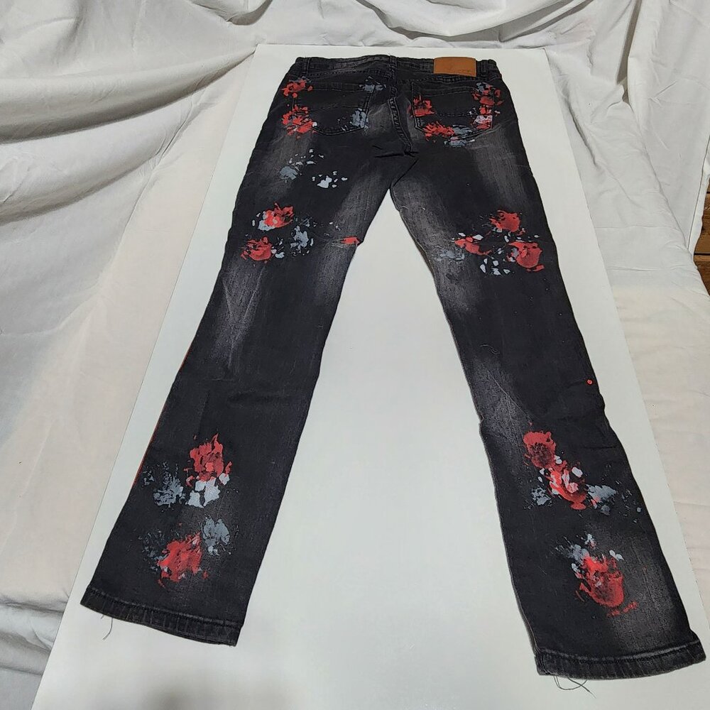ZCL Skinny Fit Jeans – Black Denim with Red & Gray  Print – Size 32/323